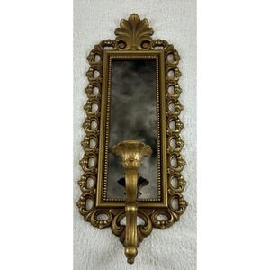 Vtg SYROCO Gold Hollywood Regency Smoky Mirror Candle Holder Sconce Homco 2352